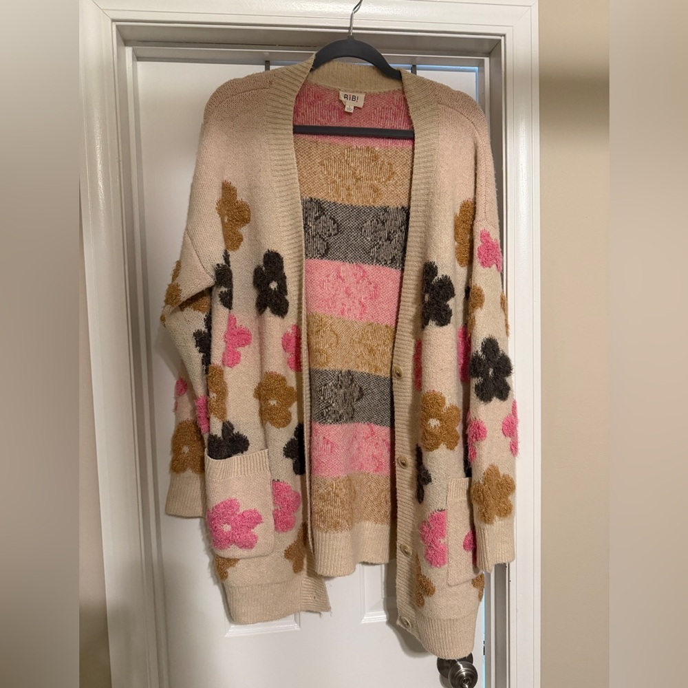 BiBi Women's Floral Cardigan - Pink, Brown, Cream, Gray